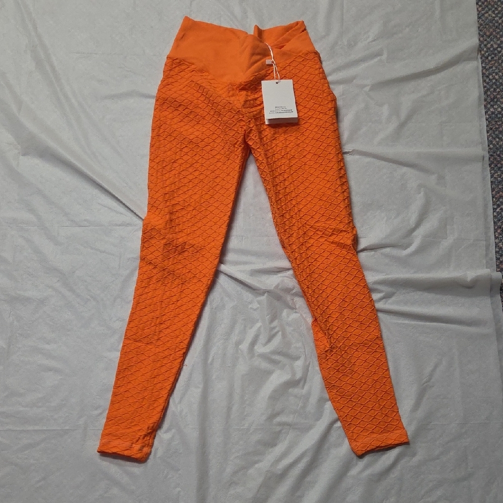 Women's High-Waist Orange Textured Leggings